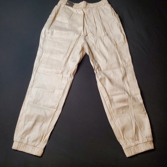Express Women's Size M NWT High Waisted Linen Blend Pull On Ankle Pants Beige - Picture 5 of 11